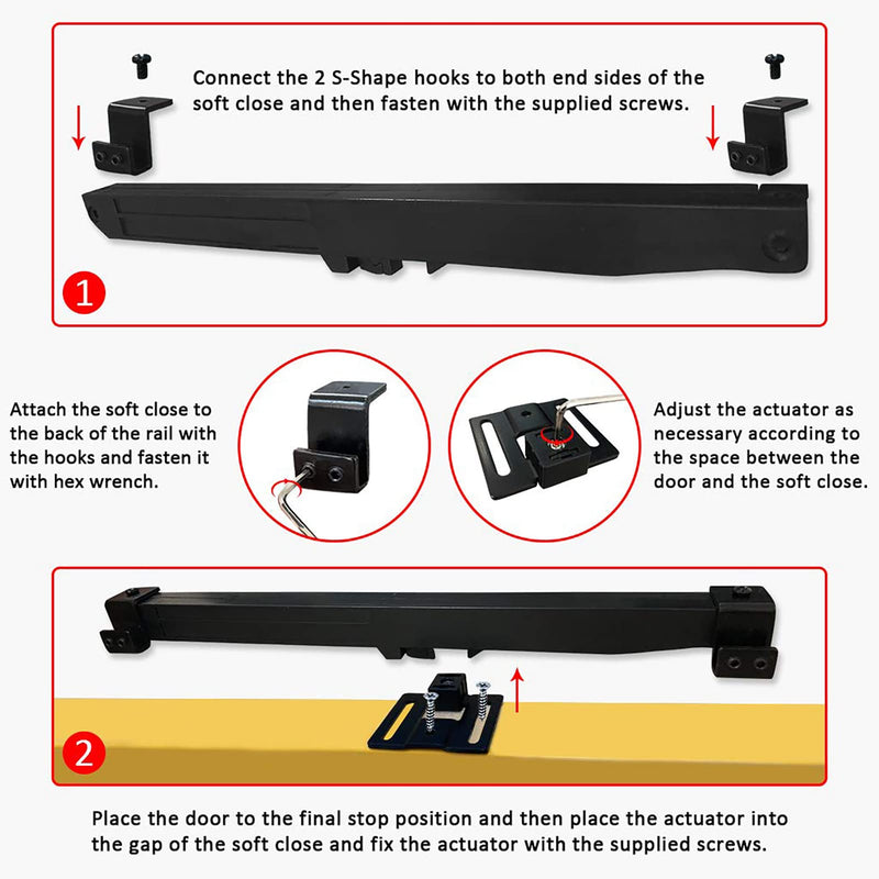 2PCS Lightweight Hole-Free Barn Door Soft Close Mechanism, Upgraded Design Sliding Door Hardware Kit, Adjustable Actuators One Way Operation Door Stopper Anti-Slam Invisible Lightweight Barn Door Soft Close Mechanism