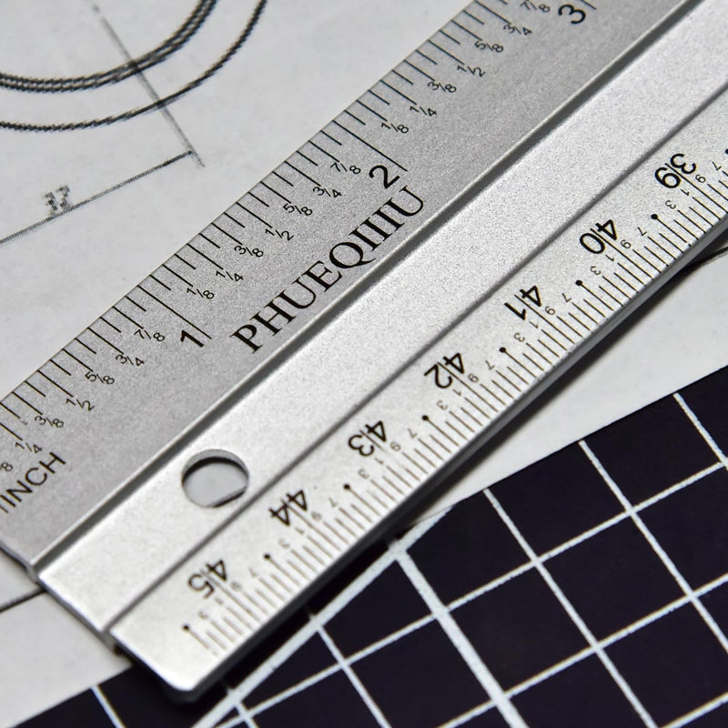 Easy to Read 18 Inch Aluminum Ruler 3-Pack, Dual Sided Imperial Metric Scale with Anti-Slip Strip & Hang Hole for Woodworking,Drafting,Drawing,Measuring,Engineering.