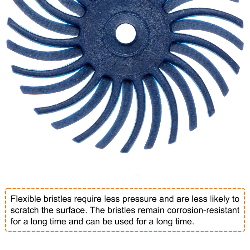 HARFINGTON 30pcs Radial Bristle Disc Set 1" 120 Grit Detail Abrasive Brush Kit Gap Polishing Wheel Assortment with 1/8" Mandrels Shank for Jewelry Wood Metal Polishing Cleaning, Blue