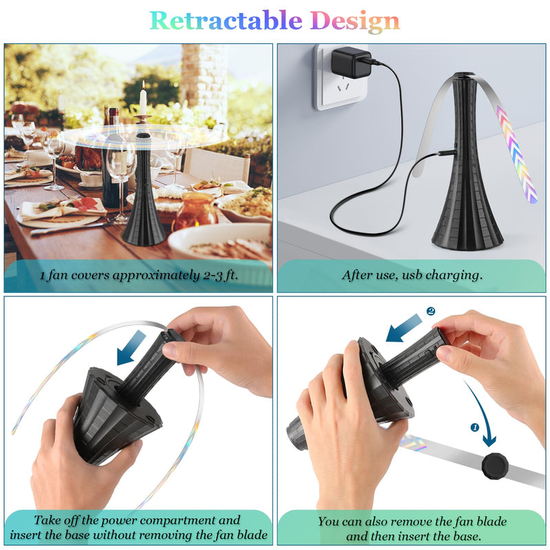 Fly Fans for Tables Rechargeable, 1800mah Table Fans to Keep Flies Away by Soft Blades, Fly Repellent Outdoor Patio, Camping Picnic Essentials, BBQ Party Supplies for Food, 2pcs Black