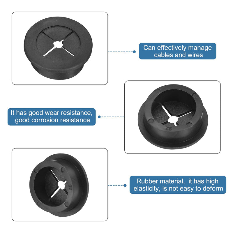 uxcell 4 Pcs Cable Cord Grommet, 1-1/4 Inch (32mm) Desk Grommet Flexible Rubber Grommets Wire Hole Cover Pass Through for Office Computer Desk Wire Organizer, Black 1-1/4 Inch (32mm)