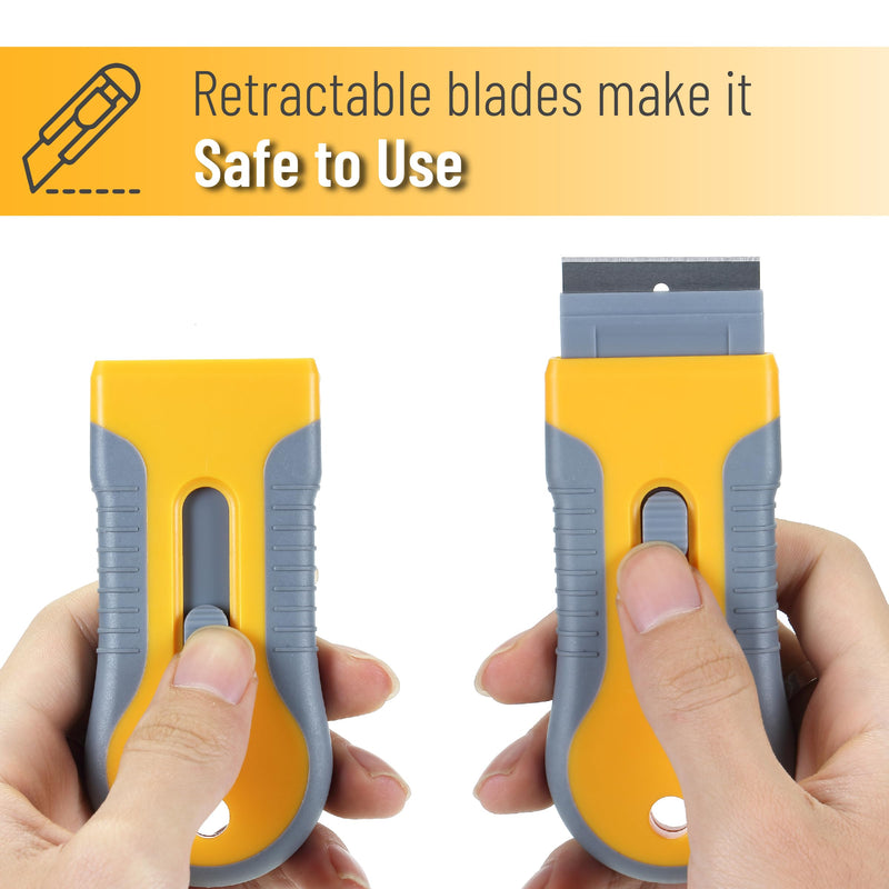 Bates- Razor Blade Scraper, 2 Pack, Razor Scraper Set with 30 Extra Blades, Razor Scraper, Window Scraper, Scraper Tool, Glass Scraper, Scraper Blades, Blade Scraper, Razor Blade Retractable. Yellow and Gray