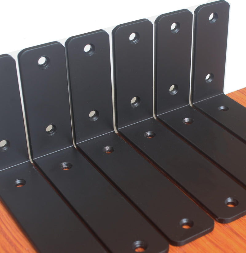 4 Pack - L 6" x H 4" x W1.5", 5mm Thick Black L Shelf Bracket, Iron Shelf Brackets, Metal Shelf Bracket, Industrial Shelf Bracket, Floating Shelf Bracket, Shelf Supports with Screws Black 4 Pack 6''x4''