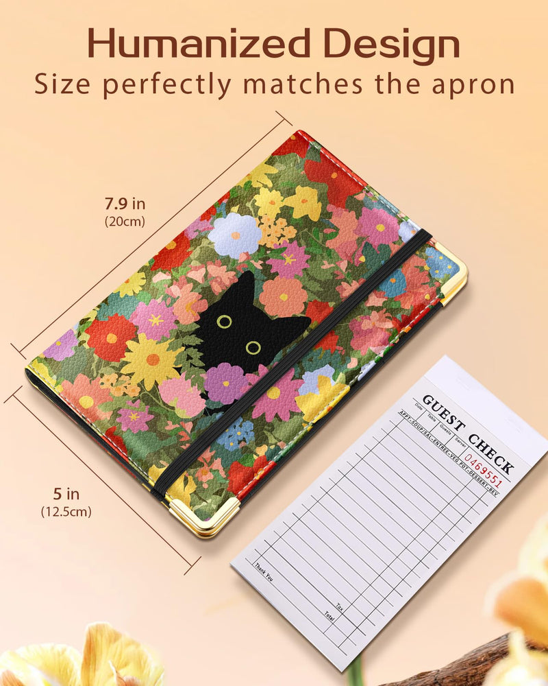 Slohif Server Book for Waitress Cute Serving Books with Zipper Pocket Accessories Leather Server Check Book Restaurant Waiter Server Booklet Organizer Ticket Book Holder Cat Black Black cat