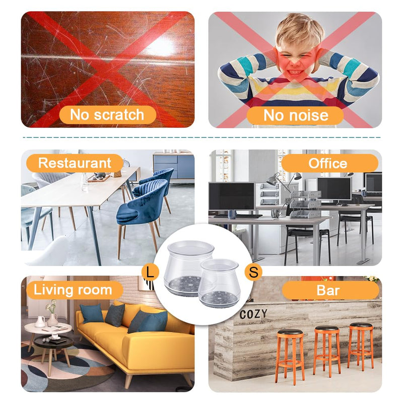 32 Pcs Chair Leg Protectors for Hardwood Floors, Silicone Felt Furniture Leg Cover Pad for Protecting Floors from Scratches and Noise, Smooth Moving for Chair Feet(Large fit : 1.3'' - 2'') Universal Large Clear-32pcs