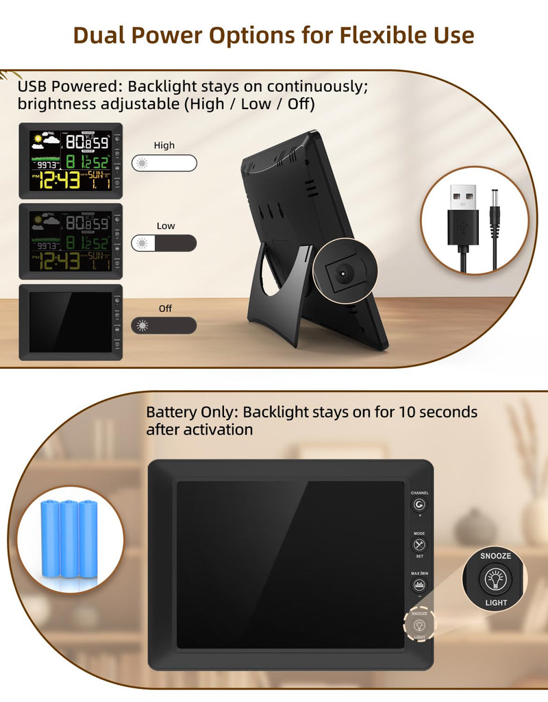 DOOMAY Indoor Outdoor Wireless Weather Station | Digital Thermometer Hygrometer Monitor with Barometric Pressure, Weather Forecast, Alarm Clock & Temp/Humidity Calibration