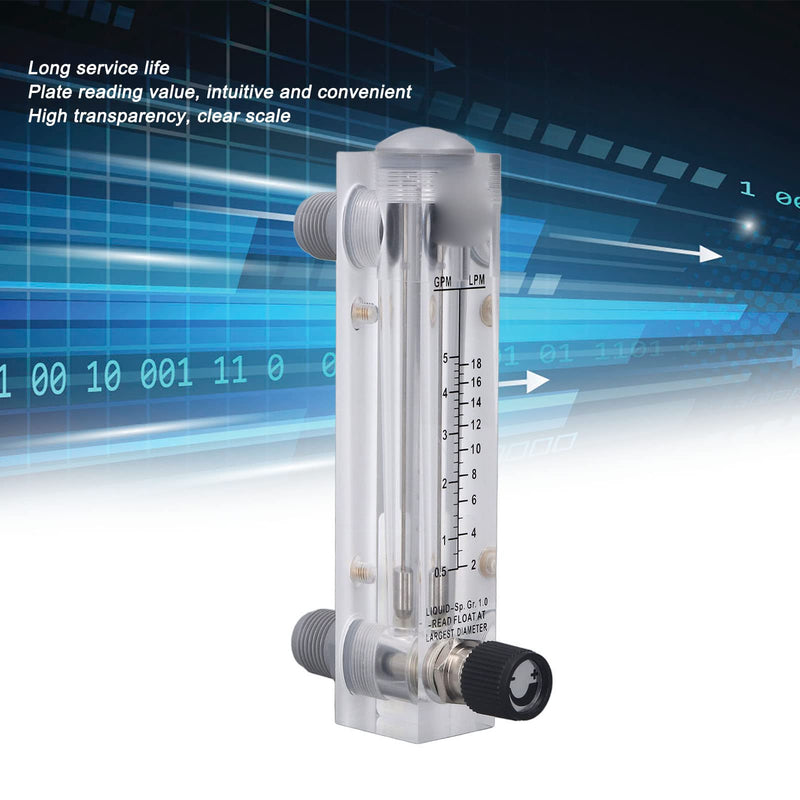 Liquid Flowmeter, Panel Type Water Meter Acrylic Transparent Adjustable Fluid Meter for Measure and Control The Rate of Liquid Medium, 0.5-5GPM