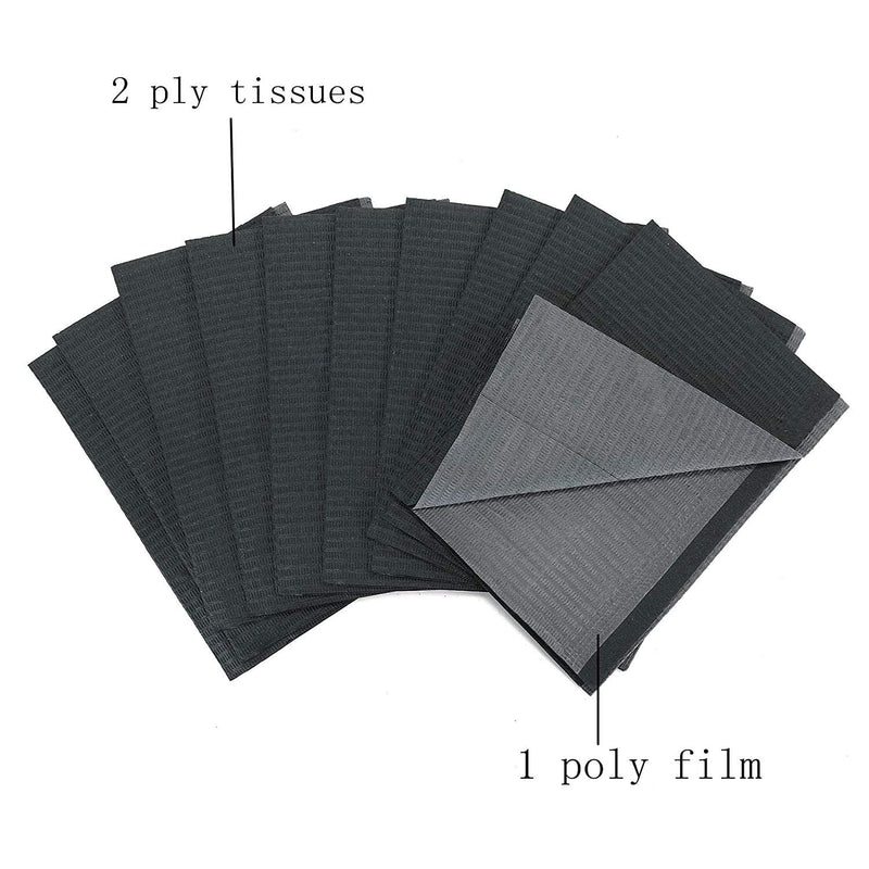 50pcs Disposable Dental Bibs 13"x18",3 Ply Black Waterproof Tattoo Bib Sheet for Patients - Dentist or Medical Tray Cover and Waterproof Nail Art Table Cushion Supplies (Black)