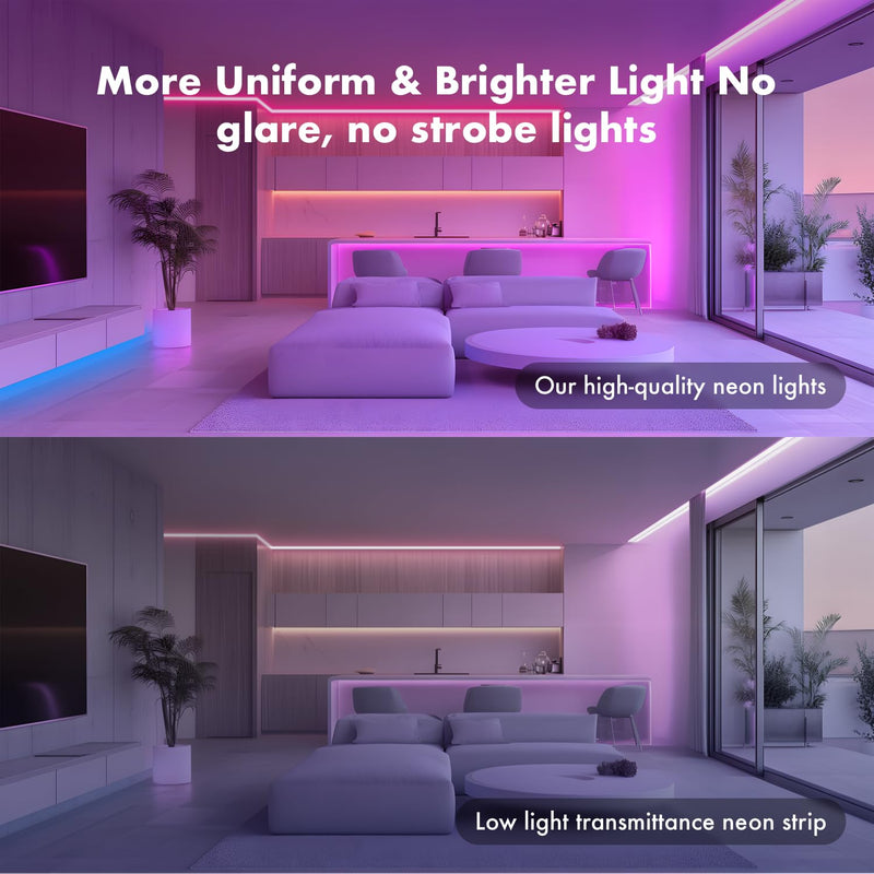 Neon Rope Lights, 20FT RGB Led Strip Lights, Waterproof IP67, DIY Design, Music Sync, 44 Keys Remote Control, Multiple Modes,for Living Room, Bedroom, Holiday Decoration 19.68FT