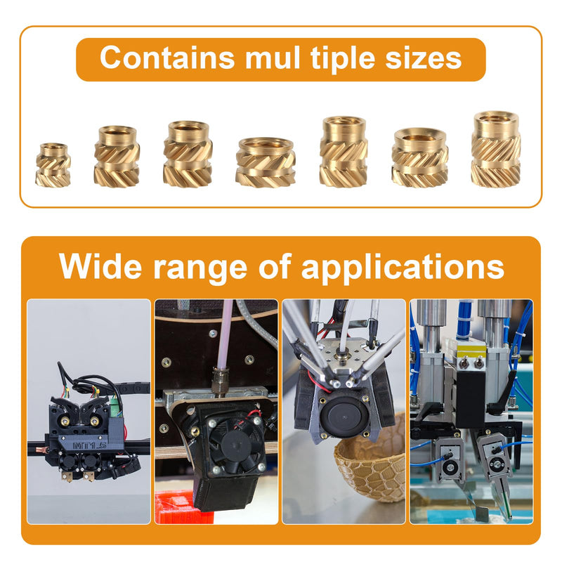 170pcs Female Thread Knurled Nuts, 2-56 4-40 6-32 8-32 10-24 Brass 3D Printing Brass Nuts Knurled Embedment Nuts Threaded Inserts Parts for Plastic 3D Printing Injection Molding Accessories