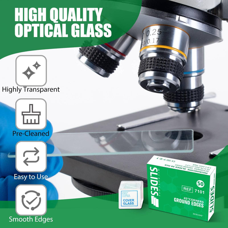 Microscope Slides, Ultra-Clear Blank Microscope Slides and Covers - 50 Slides, 100 Coverslips, Optical Glass Slides for Microscope, Microscope Accessories for Experiments and Analyses