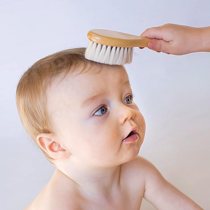 Baby Brush & Comb Hairbrush Comb Newborn Infant Smooth Goat Hair Natural Wood Natural - NewNest Australia