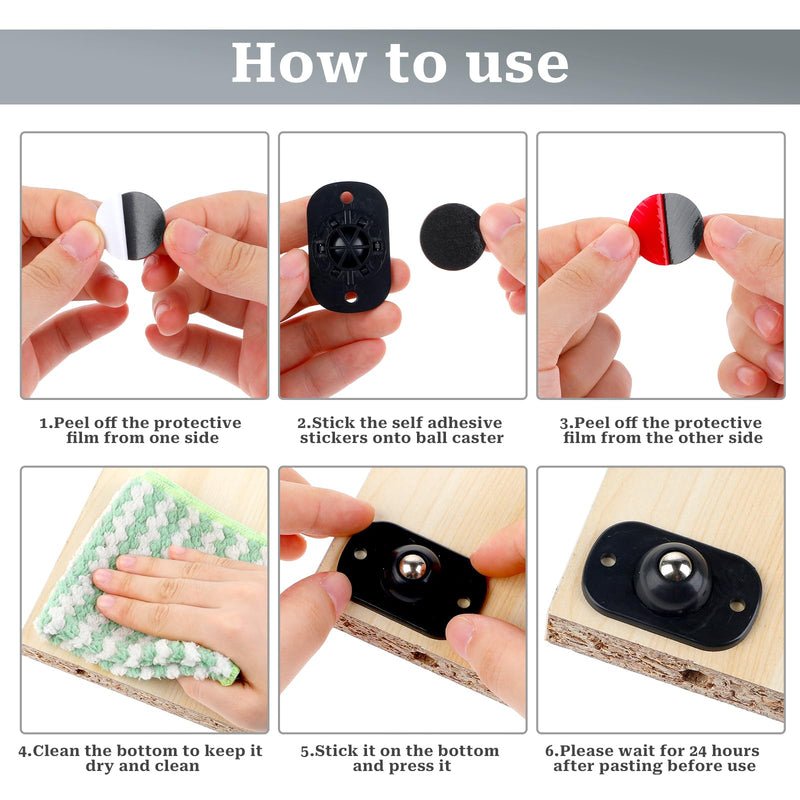 16 Pcs Self Adhesive Mini Caster Wheels 360° Swivel Mini Appliance Rollers Smooth Rotation Appliance Ball Sliders Universal Wheel Transfers for Storage Box Small Furniture Kitchen Appliances (Black)