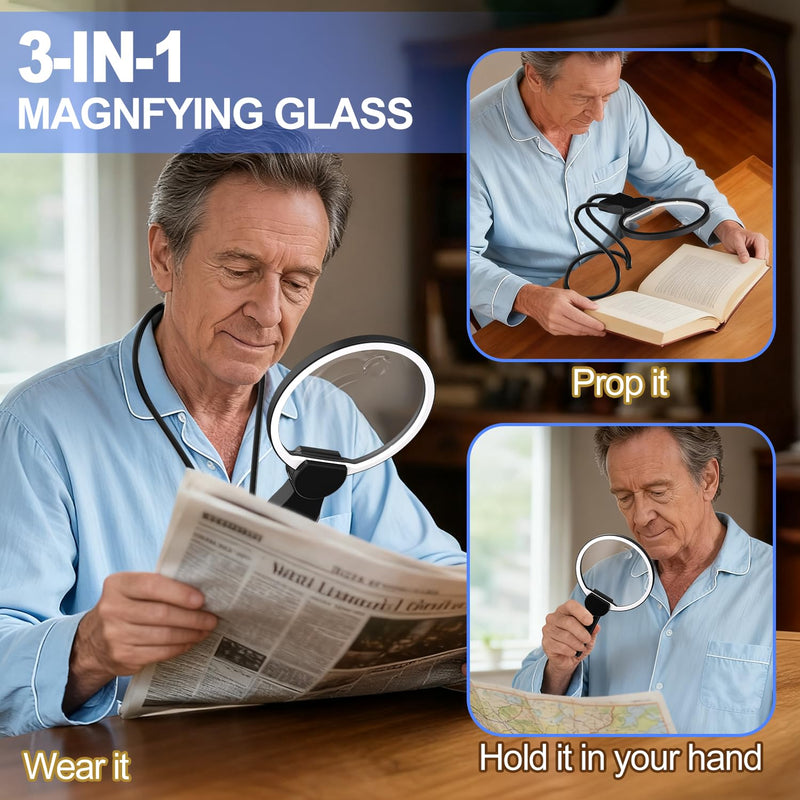 Magnifying Glass with Light Hands Free for Reading 5.5 Inch 5X, LED Light with 2 Modes, Flexible Neck-Worn Large Magnifie, Illuminated Magnifier for Seniors Inspection, Coins, Jewelry, Sewing 5.5 Inch with Light