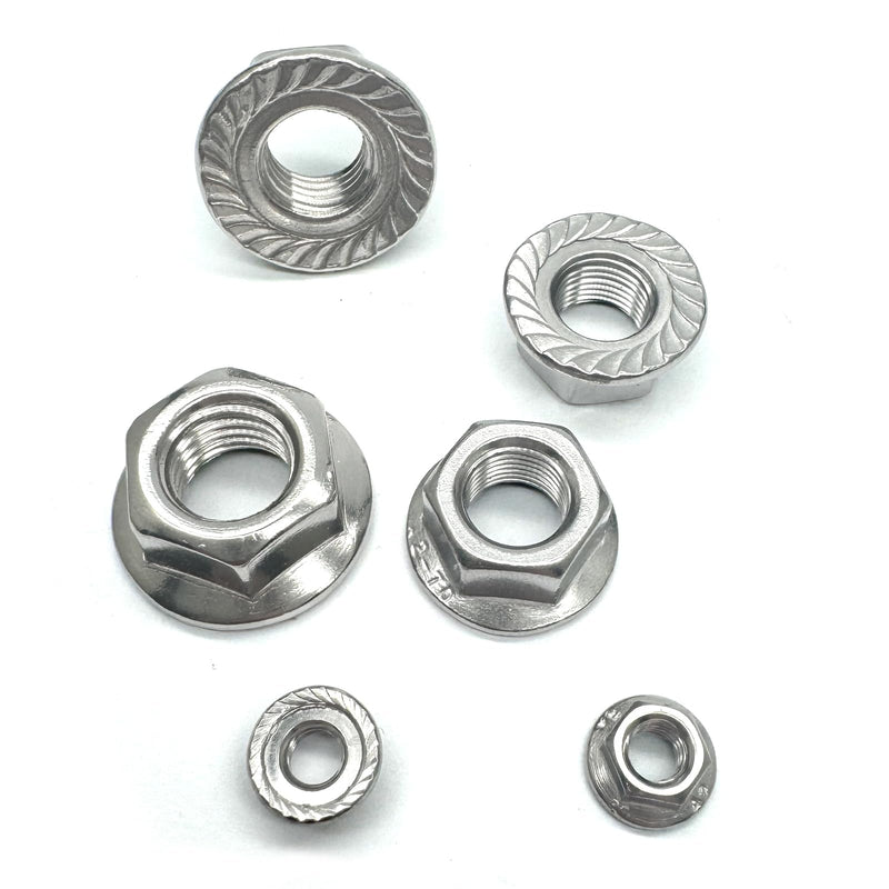 M12 x 1.5mm Fine Thread 304 Stainless Steel Serrated Flange Hex Lock Nuts,Non-Slip Lock Flange Nuts(10pcs) M12 x 1.5mm
