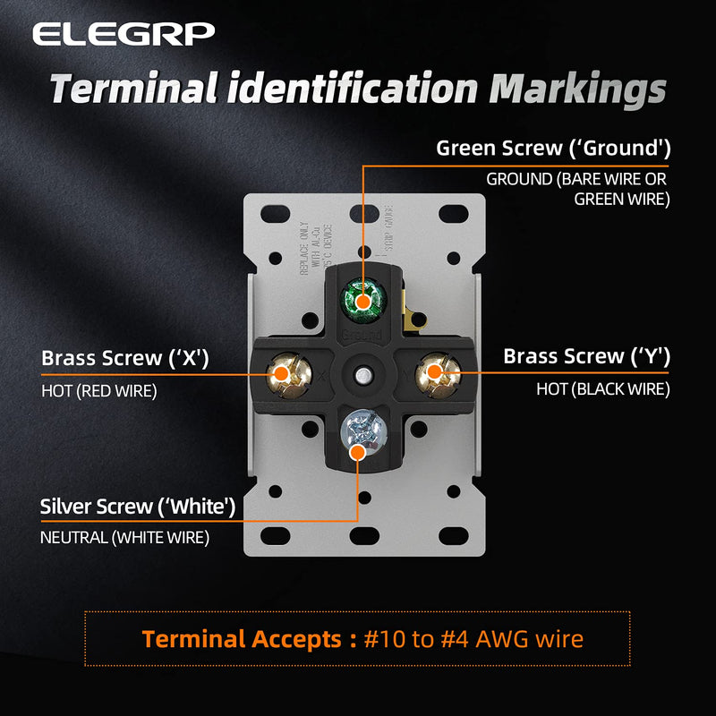 ELEGRP 30 Amps 125/250V Dryer Outlet, Flush Mounting Power Outlet, NEMA 14-30R, Straight Blade Heavy Duty Dryer Receptacle, Grounding, 3 Pole 4 Wire, UL Listed, 1 Pack NEMA 14-30R Outlet