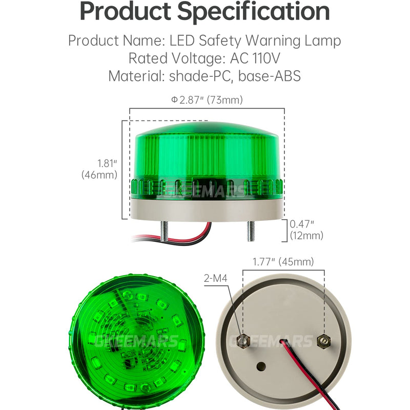 GKEEMARS Round LED Warning Lamp, No Sound AC110V Industrial Signal Flashing Light for Security (Green) Green