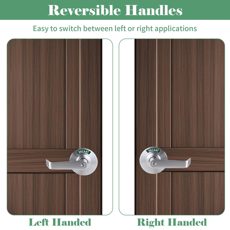 Commercial Door Handle with Lock - Vacant Occupied Bathroom Lock | ANSI Grade 2 Stainless Steel | Quick Install | Reversible Handles for Public Bathrooms/Industrial/Office/Hospital (Silver)
