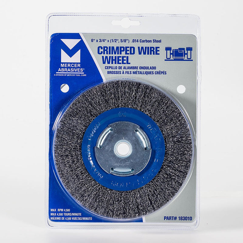 Mercer Industries 183010 - 6" x 3/4" x 2", 1/2", 5/8" Crimped Wire Wheel, .014 Carbon Steel Wire 6" x 3/4" x 2", 1/2", 5/8"