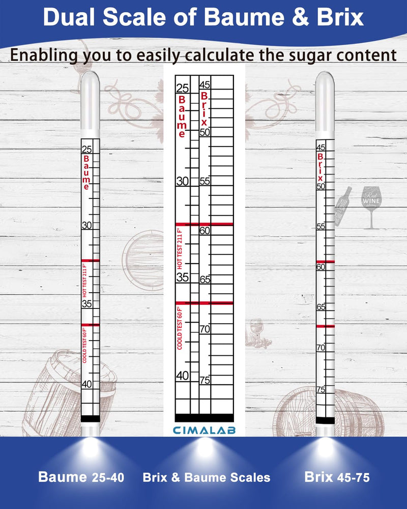 Maple Syrup Hydrometer Test Cup Kit, Hydrometer for Maple Syrup Making, Maple Syrup Hydrometer Kit with Baume and Brix Scale, Maple Syrup Supplies for Measuring Sugar Content in Syrup Sap Transparent Maple Syrup Hydrometer