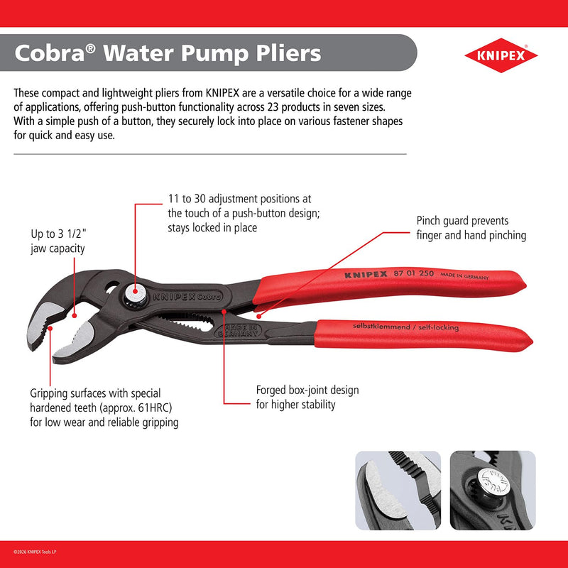KNIPEX Tools Cobra Water Pump Pliers, 5 inch, red 5-Inch