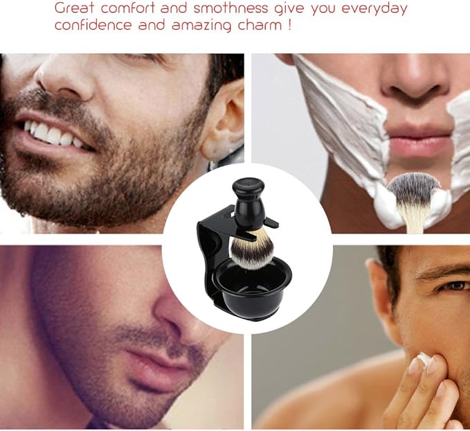 Shave Brush Kit 3 in 1 Modern Design Acrylic Shaving Set Frame Basic Shaving Soap Bowl Hair Shaving Brush Shaving Razor Shave Clean - NewNest Australia