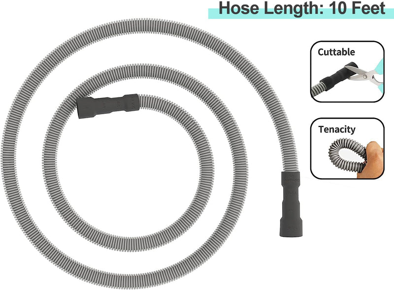 MyLifeUNIT Universal Dishwasher Drain Hose, 10 Ft Dishwasher Discharge Hose Extension, Corrugated and Flexible Dishwasher Hose Drain Replacement with 2 Clamps, Fits 11/16",1" and 1-1/8" 10.0 Feet
