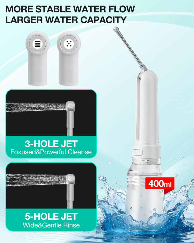 Portable Bidet Toilet Aid Wiper Tool Set for Travel - 400ML Bottle - 3 Pressure Modes - IPX7 Waterproof - Compact Design with Dust Bag for Daily Cleaning & General Use White+green