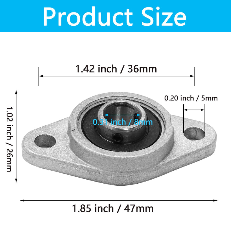 KFL08 Pillow Block Bearing Flange Bearing, 0.31 inch / 8mm Aluminum Alloy Bearing Self Aligning Bearing, Replacement Bearings Mounted Bearings for Machine 8mm / KFL08