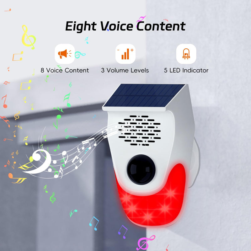 Outdoor Motion Sensor Noise Maker with 8 Replaceable Recording,Dog Barking Motion Detector Alarm,Three Levels of Adjustable Volume,Three Operating Modes,Motion Activated Alarm with Remote Control (2)