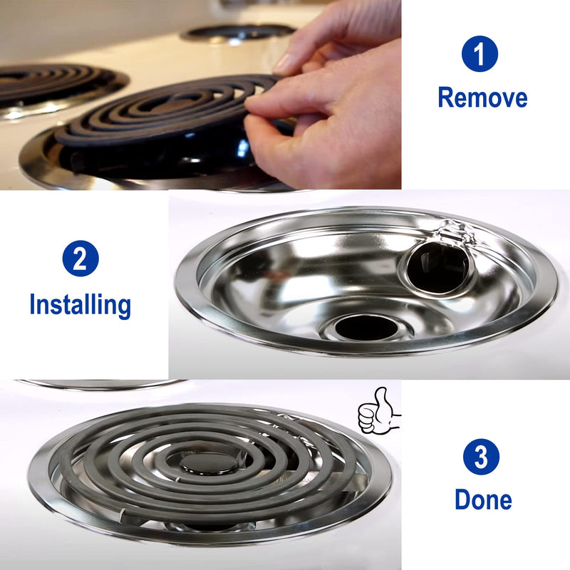 Stove Burner Covers,Chrome Replacement Drip Pans for Frigidaire Kenmore 316048413 and 316048414,4 pcs (3x6" and 1x8") drip pan 31