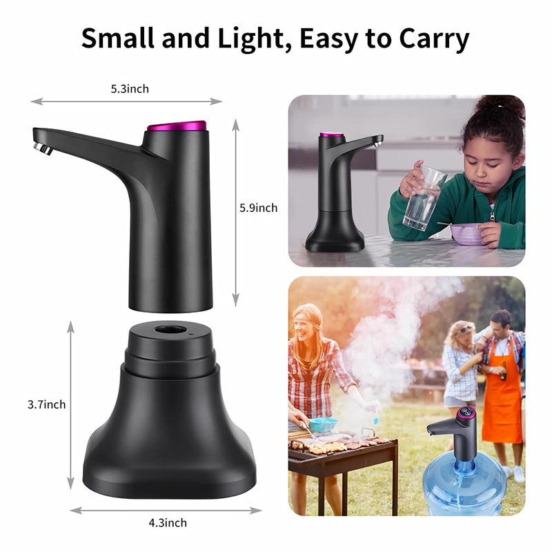 5 Gallon Water Pump, Water Dispenser for 5 Gallon Bottle, USB Rechargeable Water Jug Dispenser, Portable Automatic Water Pump for Home, Black
