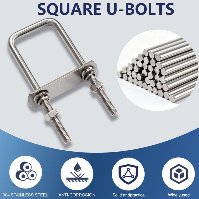 8 Pcs M10 Square U Bolts 6 Inch Wide, 3/8" x 6"W x 5-1/8"L M10 x 6"W x 5-1/8"L 8