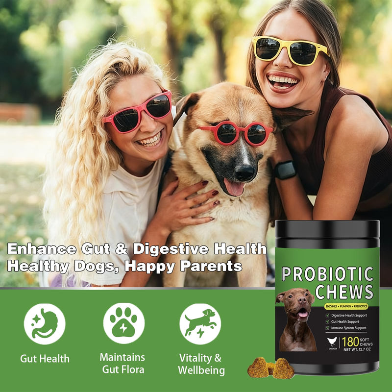 Probiotics for Dogs - 180 Dog Probiotics Chews with 5 Enzymes & 4 Prebiotics for Digestive and Gut Health - Diarrhea & Bowel Support, Yeast Balance, Immunity, Allergies & Itchy Skin (Chicken) Chicken