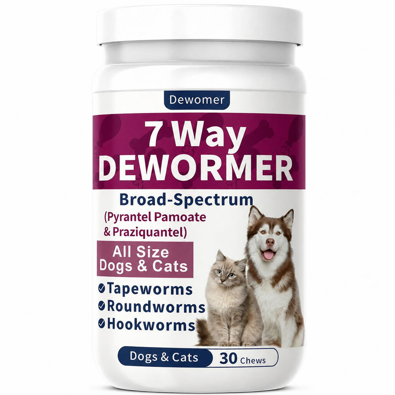 7-Way Dewormer for Medium & Large Dogs, Cats, and Kittens, for All Worms, Tapeworms, Roundworms & Hookworms, Gentle on Stomach, 30 Tablets
