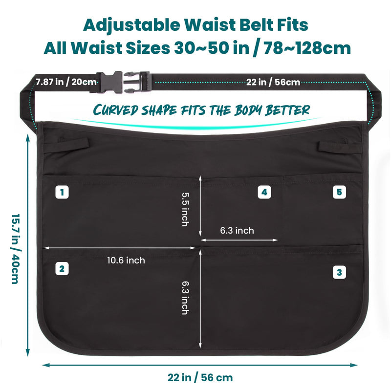 Noverlife Hair Stylist Waist Apron with 5 Pockets & Adjustable Belt, Hair Resistant Hairdresser Half Waist Apron Black