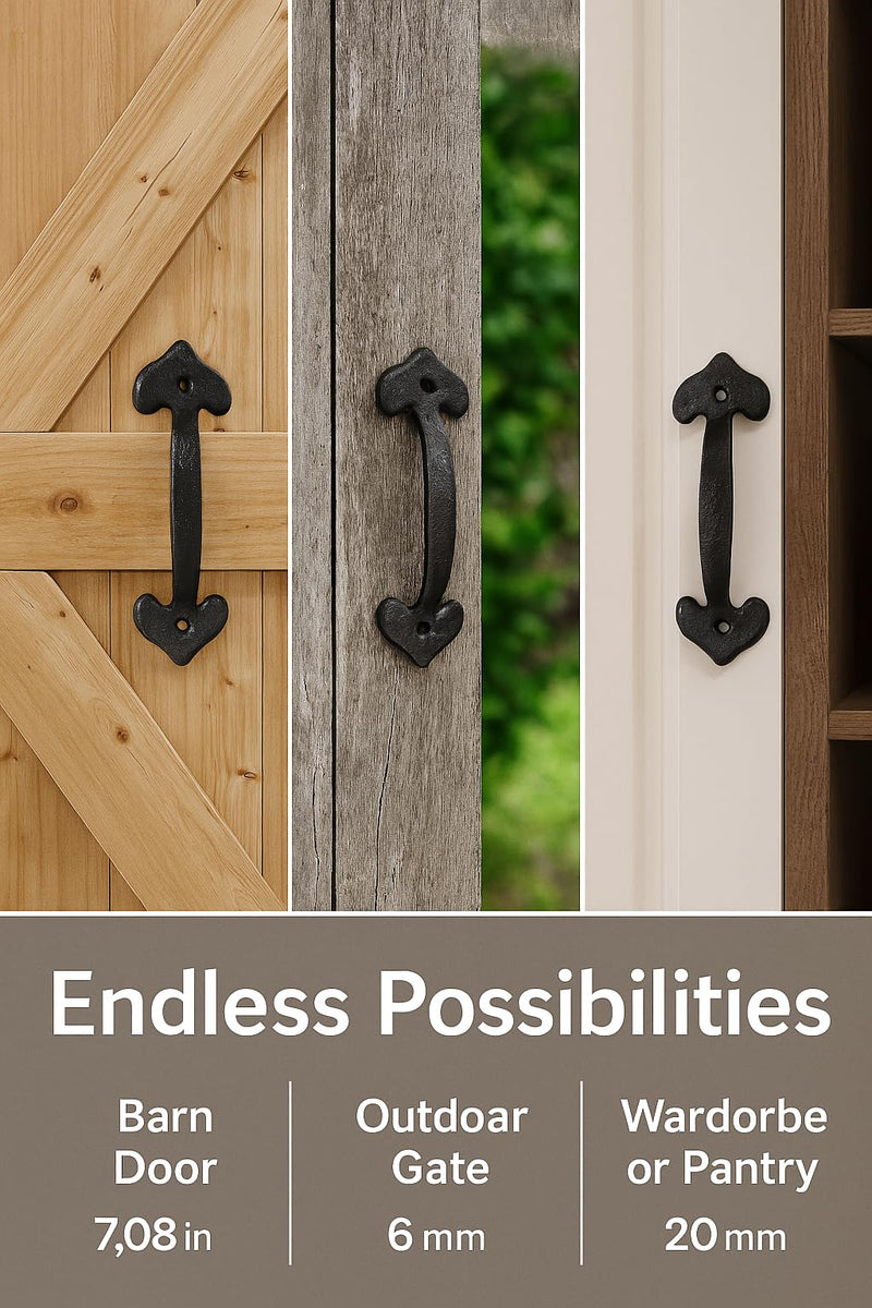 2-Pack 7-Inch Heavy-Duty Cast Iron Barn Door Handle – Medieval-Grade Rustic Gate Pull for Sheds, Fences & Cabinets – Vintage Black Finish – Installs in Minutes, Built to Last a Lifetime 7" - 2 Pack Heart