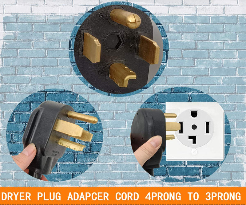 1.5FT 3 Prong to 4 Prong Dryer Adapter, 4 Prong to 3 Prong Dryer Adapter, NEMA 14-30P Male to 10-30R Female, Dryer Cord Adapter 4 to 3 Prong, STW 10AWG, 30A, 250V 10-30P to 14-30R