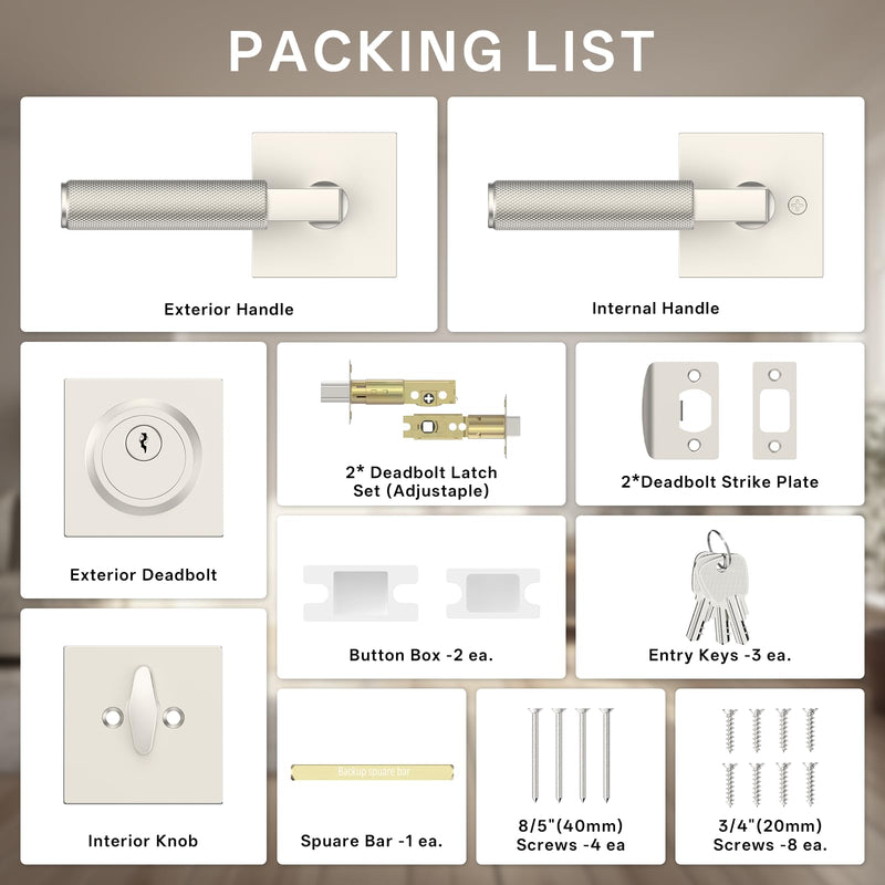 Amerdeco Front Door Lock Set with Double Cylinder Deadbolt, Exterior Entry Door Lever, Heavy Duty Entry Door Locksets for Left or Right Hand Exterior Door（Brushed Satin Nickel 1 Pack） Brushed Satin Nickel