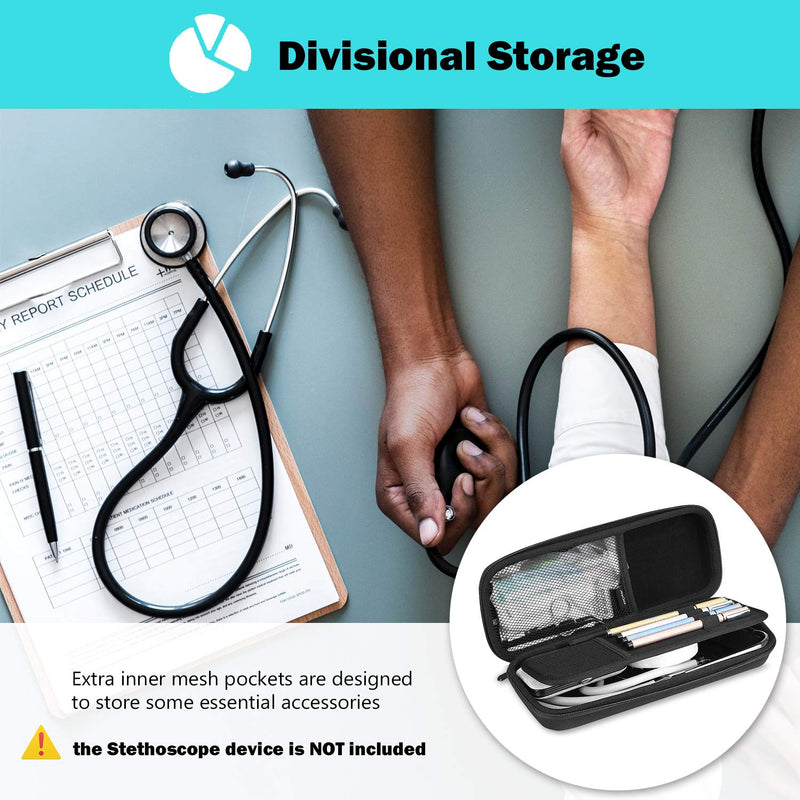 ProCase Hard EVA Stethoscope Case, Shockproof EVA Travel Carrying Case Storage Bag for 3M Littmann/Omron/ADC/Dixie EMS Stethoscope, with Extra Mesh Pockets for Small Accessories Black - NewNest Australia