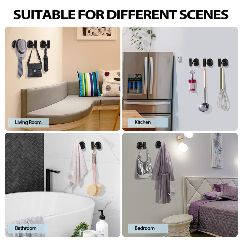 Kruodop Towel Hooks for Bathroom,2 Packs Wall Mount Towel Holder,Black Matte Wall Robe Hook,Stainless Steel Heavy Duty Door Hanger Towel Hook for Kitchen, Bedroom,Hotel,Pool,Coats(Drilling) 2pcs black