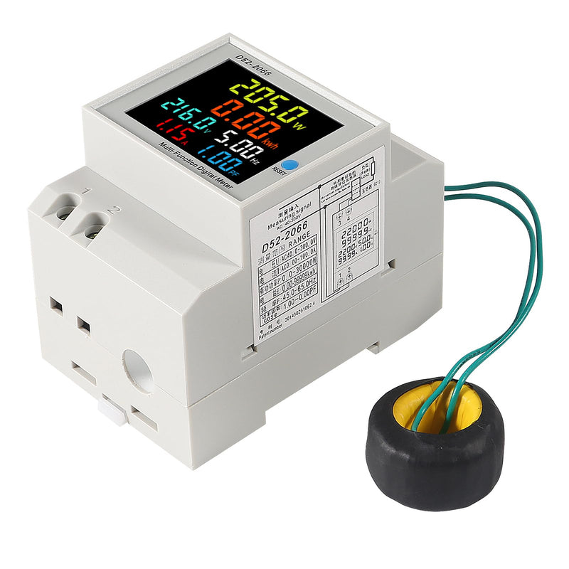 2Pack Single Phase Energy Meter Din Rail Electricity Usage Monitor AC 40-300V 100A Voltmeter Ammeter Watt Kwh Frequency Power Meter External CT 110V