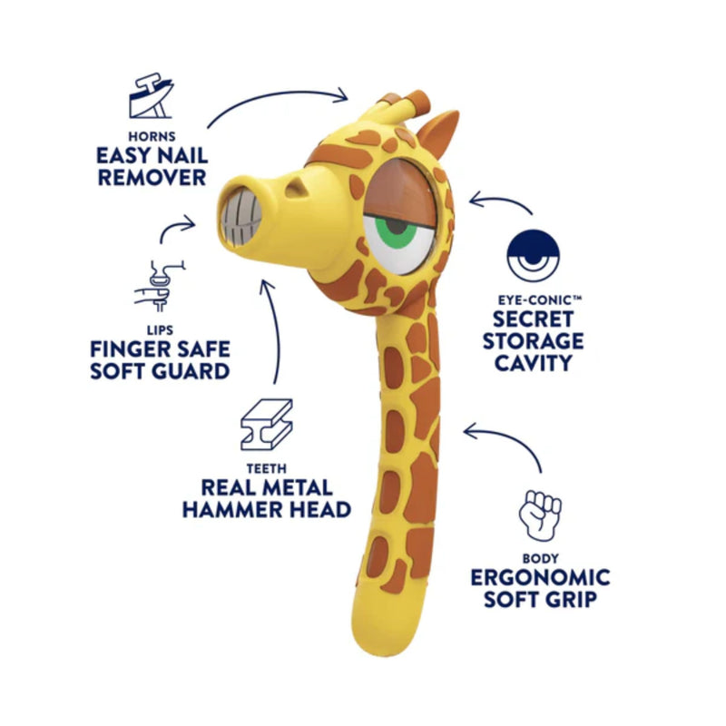 Handy Famm Kids Tape Measure 3 Piece Starter Tool Set – Real Giraffe Hammer, Bird Measuring Tape & Safety Glasses - STEM DIY Tools, Educational Gift for Boys & Girls Ages 5+ 3 Piece Tool Box