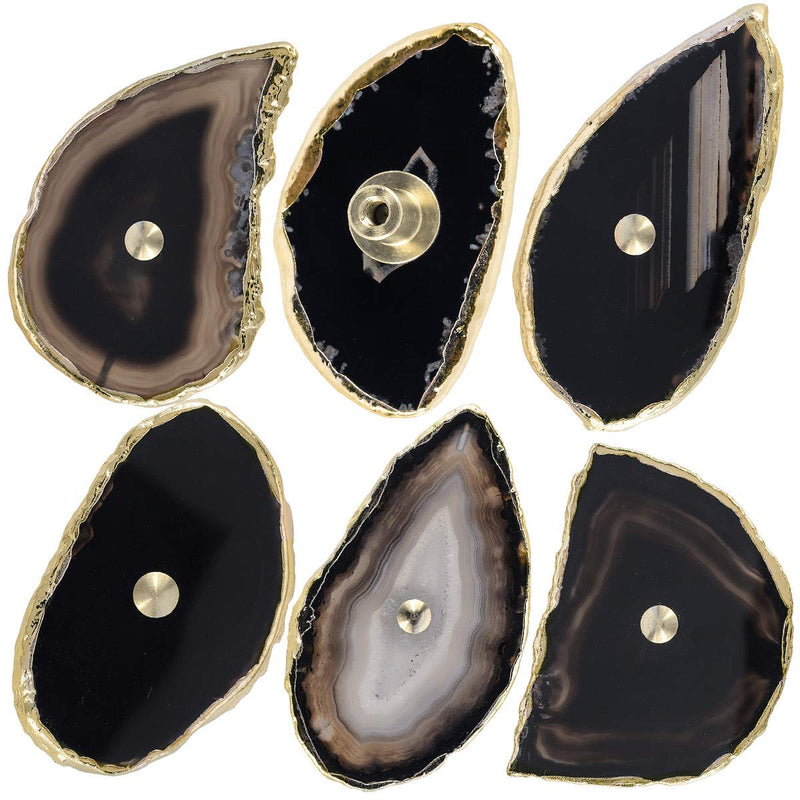 mookaitedecor 4 Pcs Black Agate Slice Cabinet Knobs Drawer Pulls Handles | Gold Plated Agate Knobs, Decorative Knobs for Dresser, Kitchen Wardrobe Cupboard