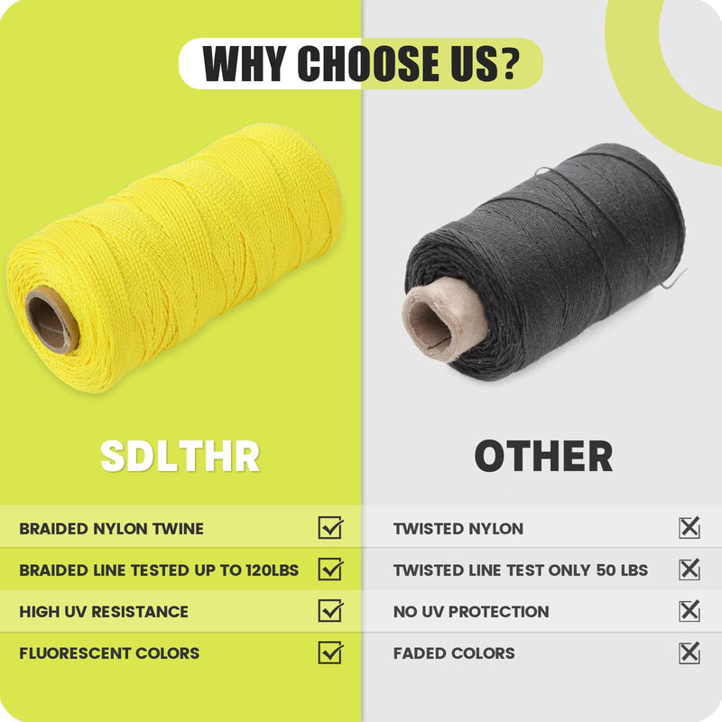 1000ft #24 Braided Nylon Mason Line-100% High Strength Nylon String, Premium String-Masonry Fluorescent Color, Yellow yellow-1000ft