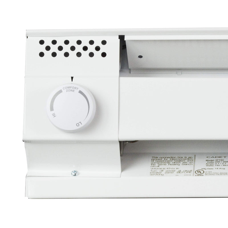 Cadet Single Pole Built-In Thermostat Kit for Cadet Electric Baseboard Heaters (Model: BTF1W, Part: 08732), 22 Amp, 240/208/120 Volt, White