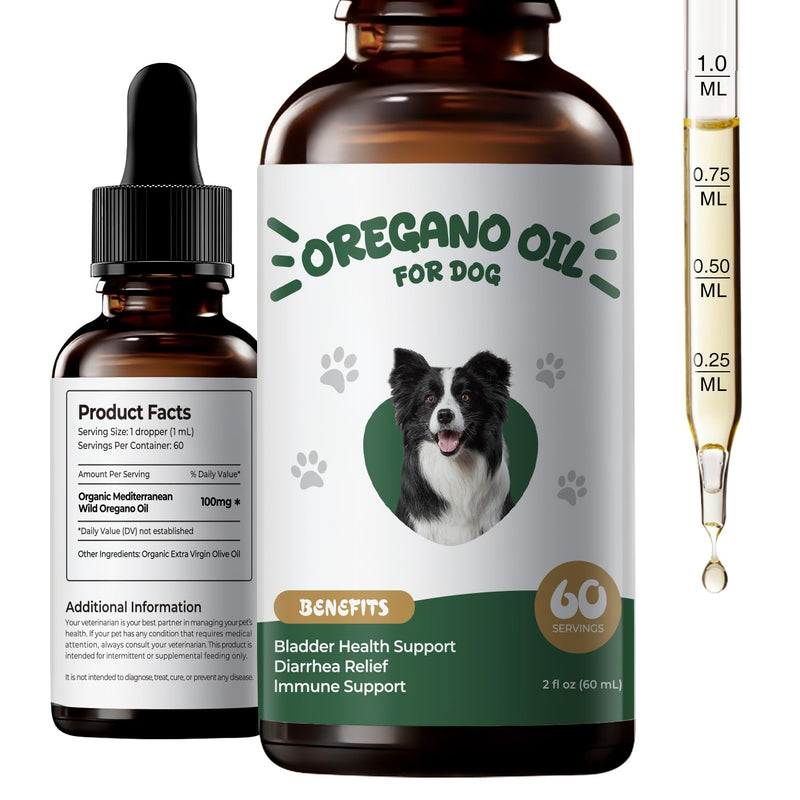 Oregano Oil for Dogs Drops, Organic Oil of Oregano in Extra Virgin Olive Oil, Mediterranean Wild Oregano, Immune and Digestive Support, Easy-to-Use Dropper, 2 fl oz