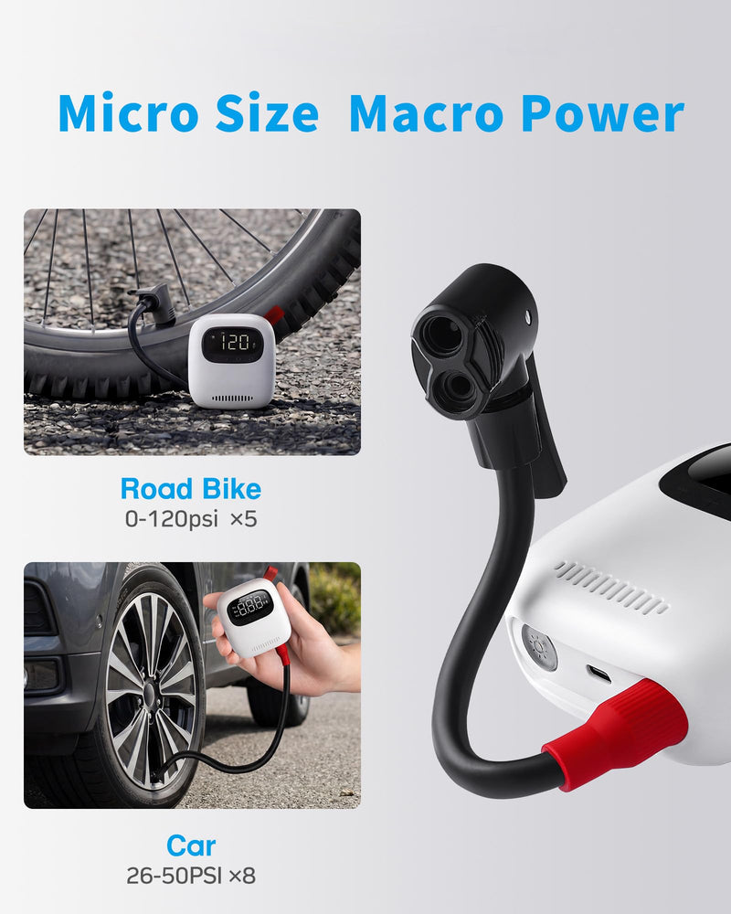 Rechargeable Electric Bike Pump with Gauge, 150PSI Mini Tire Inflator