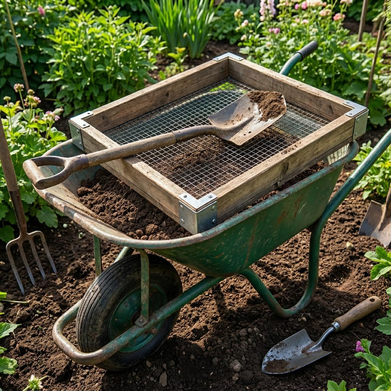 Wood Soil Sifter for Gardening, 11x12 Inch with 0.2 Inch Mesh, Compost Sifter for Potting Soil, Durable Garden Tool to Remove Rocks and Improve Soil Aeration