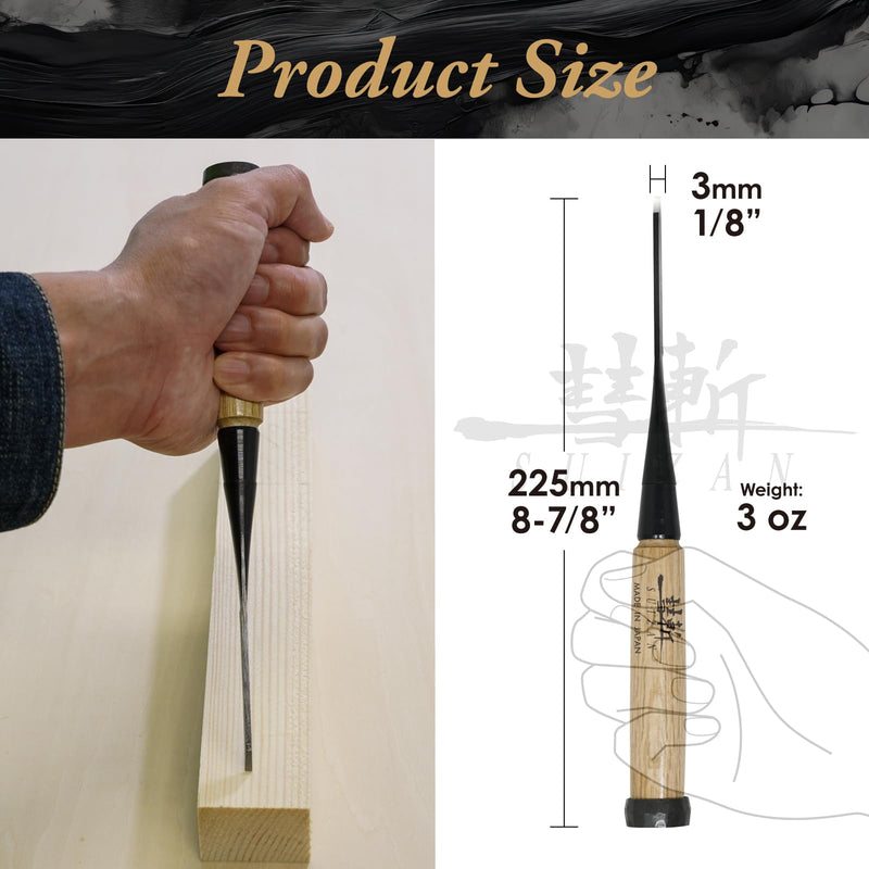 SUIZAN Japanese Wood Chisel 1/8" (3mm) - Professional Oire Nomi Woodworking tools 1/8 Inch (3mm)